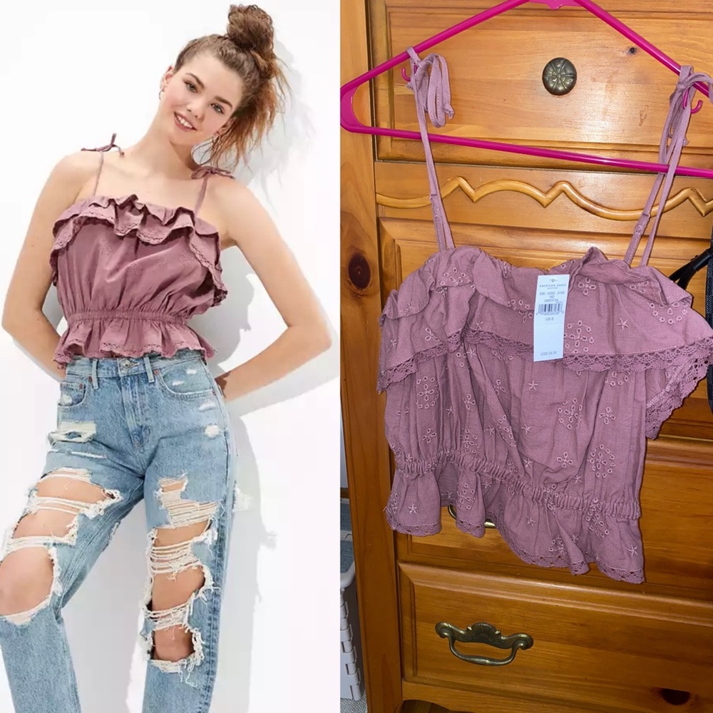 Mauve Eyelet Ruffled Crop Top!